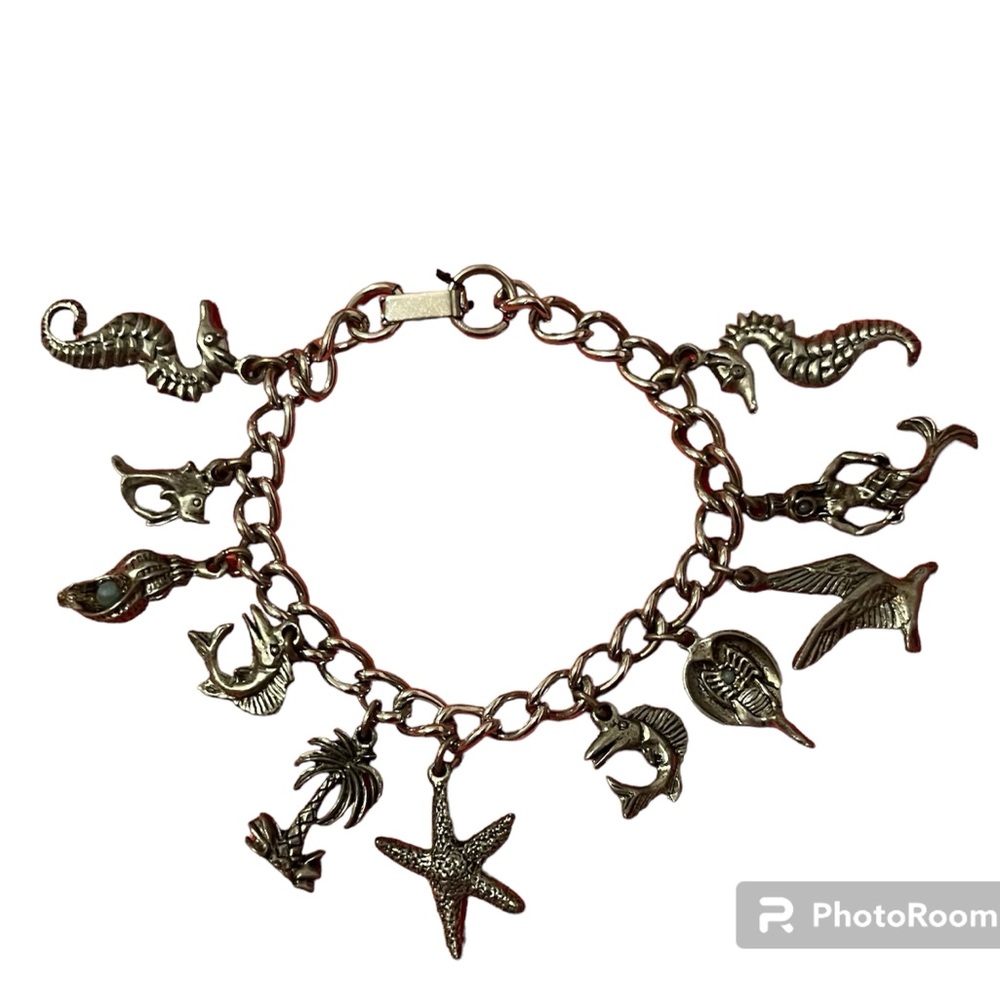 Vintage Seashore Sealife Ocean Beach Seashell Charm Bracelet